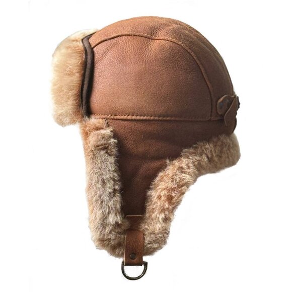 Genuine Shearling Sheepskin Leather Trapper Hat Aviator Ushanka